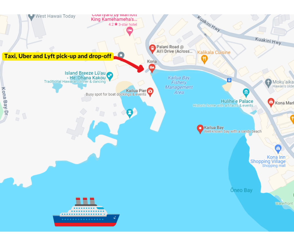 Kona Taxi, Uber and Lyft pick up map