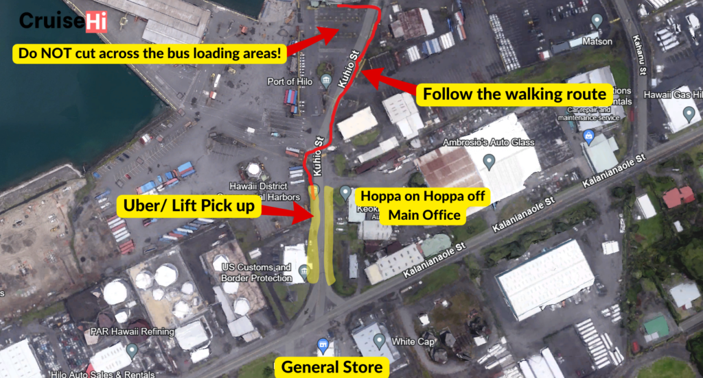 Rideshare map Hilo port