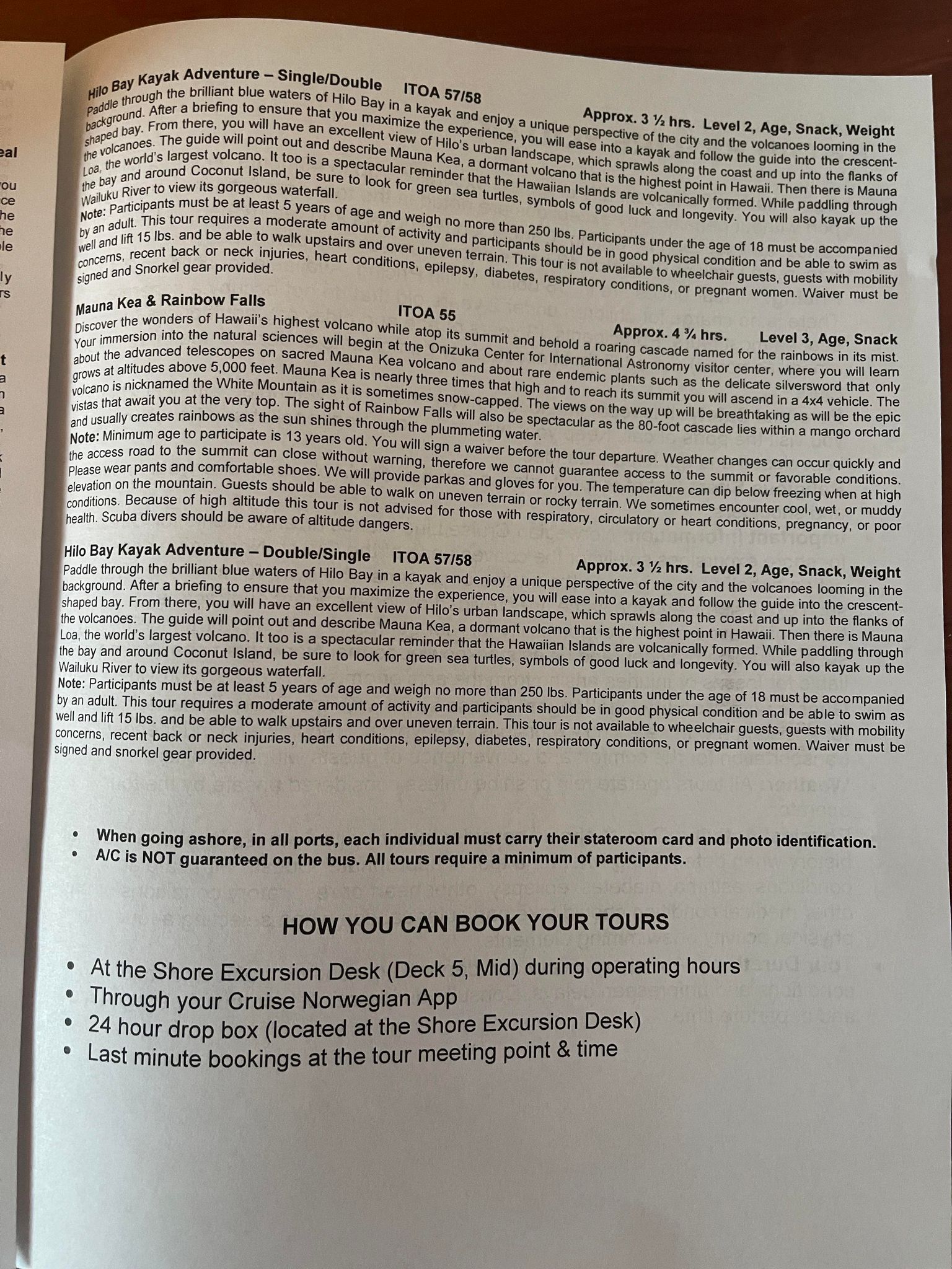 NCL Hilo Excursions descriptions