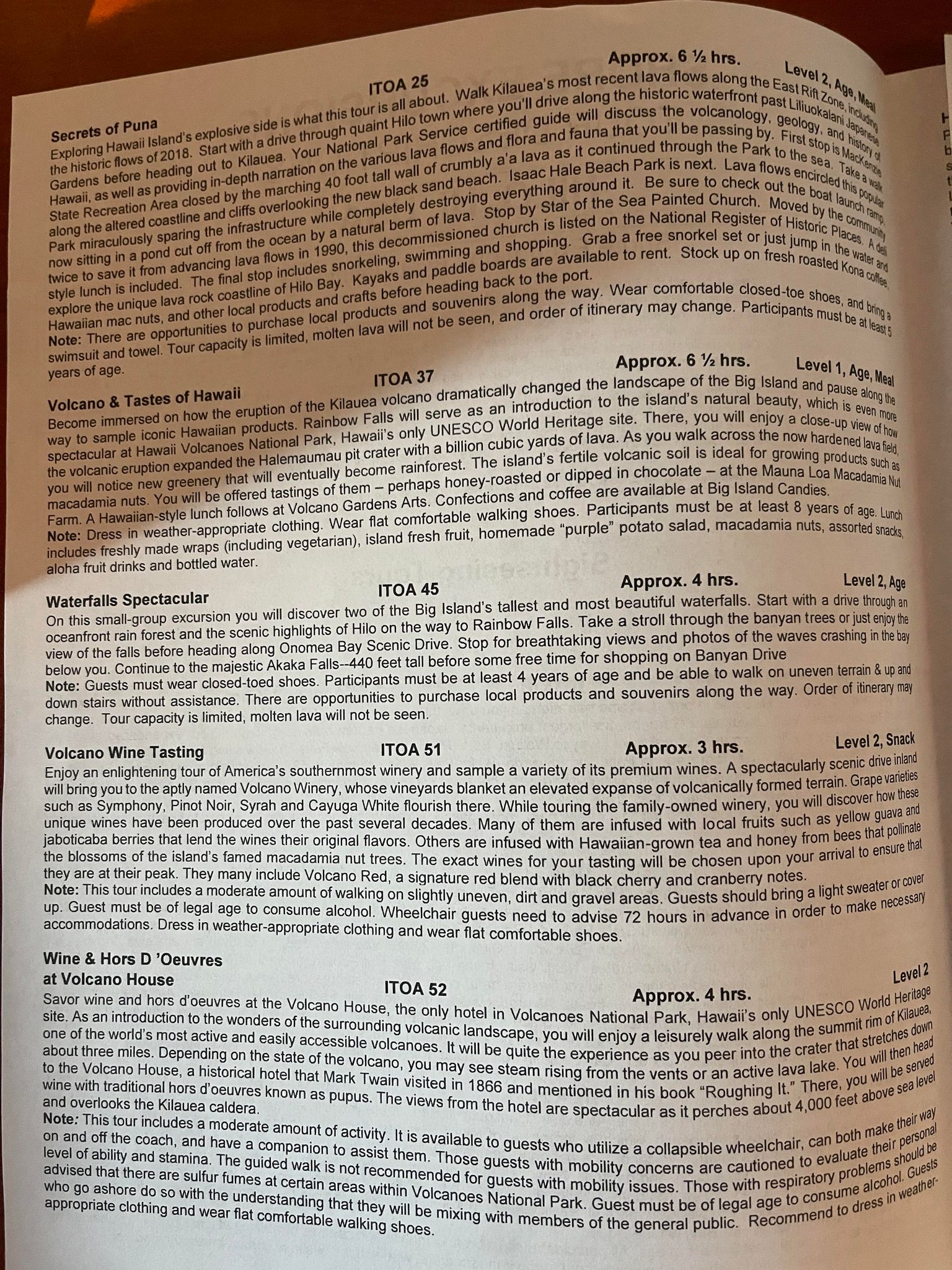NCL Hilo Excursions descriptions