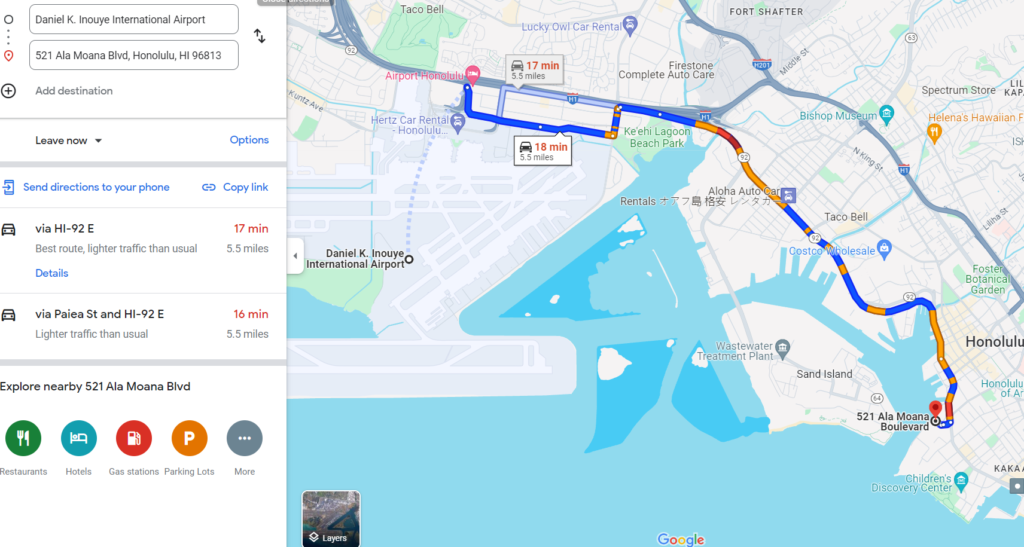 How Far is the Honolulu Airport from the Cruise Pier?