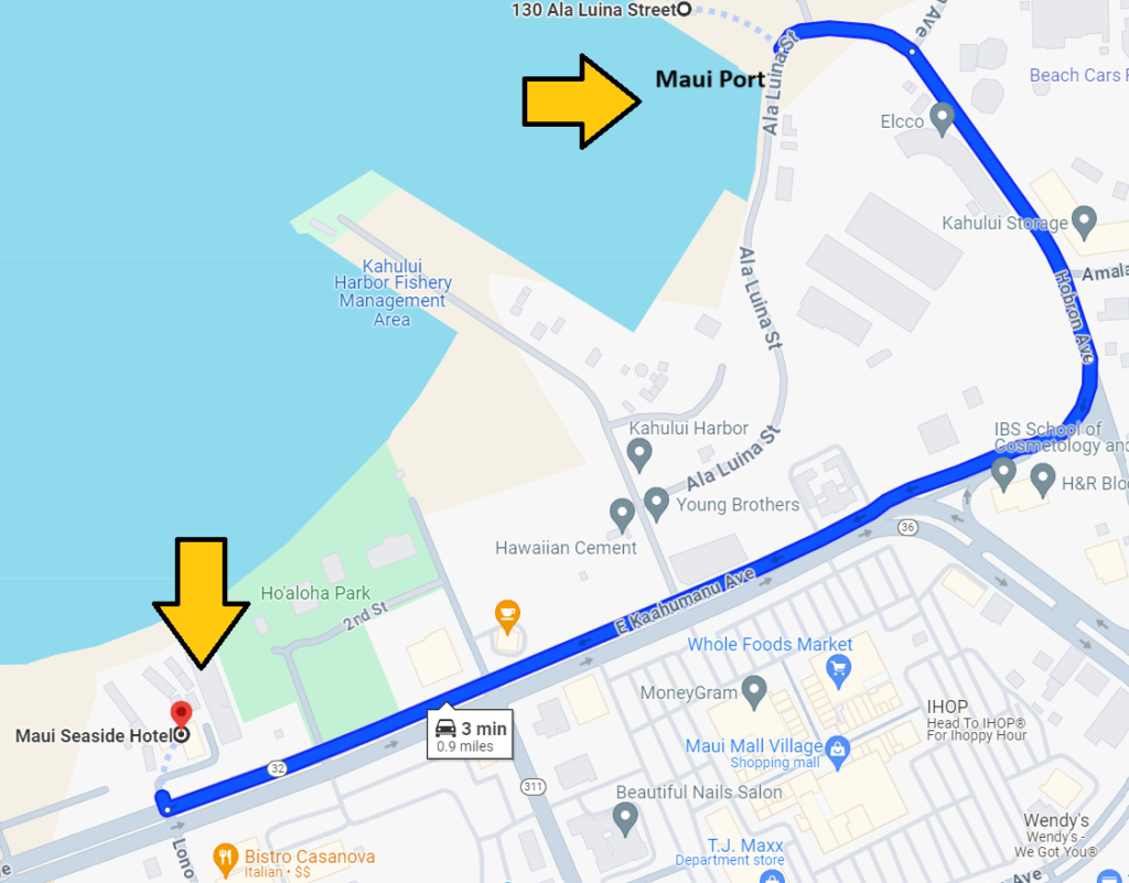 Maui Seaside Hotel is $25 a night and is note far from the port I would call ahead of time.)