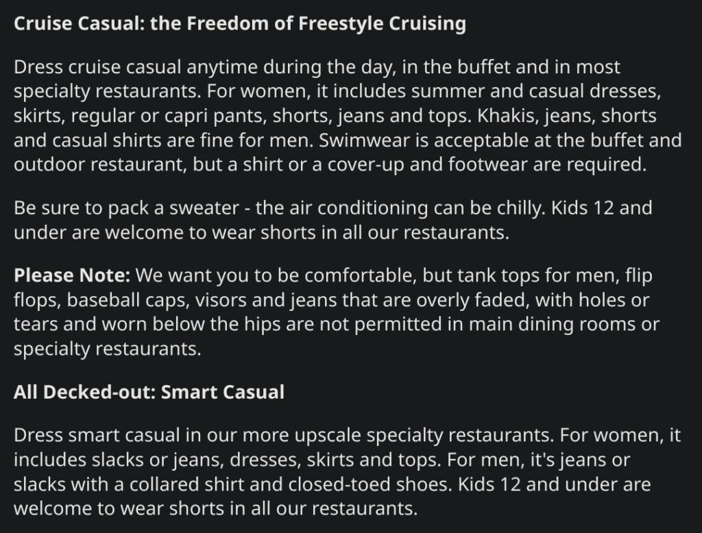 NCL Pride of America Dress code